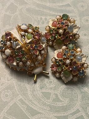 Vintage ART Arthur Pepper ladybug Rhinestone Brooch and Earrings